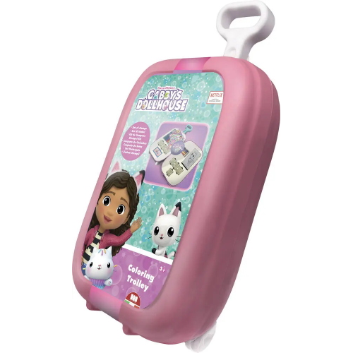 GABBY'S DOLLHOUSE Trolley Made in Italy, Album da Colorare, Stickers, Pennarelli e Matite, Set Timbrini Bimbi