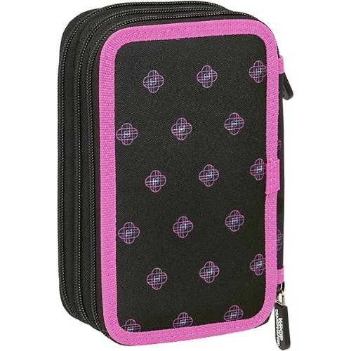 K-POP DEMON HUNTERS ASTUCCIO 3 ZIP NERO, comodo e versatile, resistenza, 12,5 x 5,5 x 19,5 cm