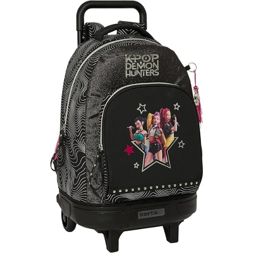 K-POP DEMON HUNTERS ORIGINAL ZAINO TROLLEY ESTENSIBILE NERO, compatto, estraibile,comodo e versatile, resistenza, 33 x 22 x 45 cm