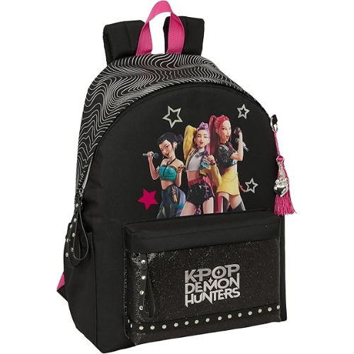 K-POP DEMON HUNTERS ORIGINAL - ZAINO TEMPO LIBERO NERO, comodo e versatile, resistenza, 31 x 13 x 43 cm