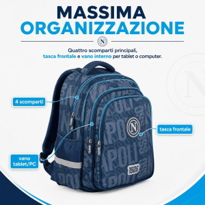 COLOURBOOK SSCN26002 ZAINO SCUOLA SSC NAPOLI DARK BLUE - Pallone Omaggio
