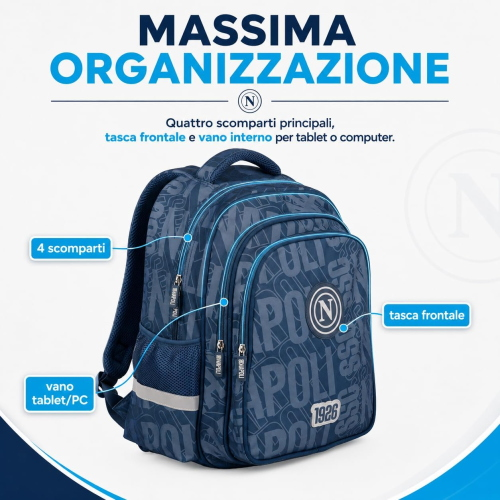 COLOURBOOK SSCN26002 ZAINO SCUOLA SSC NAPOLI DARK BLUE - Pallone Omaggio