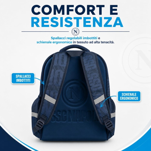 COLOURBOOK SSCN26002 ZAINO SCUOLA SSC NAPOLI DARK BLUE - Pallone Omaggio
