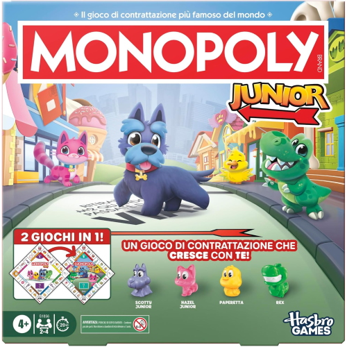 HASBRO G1856 MONOPOLY JUNIOR -  2 giochi in 1 per bambini e bambine più piccoli | dai 4 anni in su | da 2 a 4 giocatori