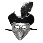 FUNNY 61781 Maschera veneziana grande con decorazione e cappello con piuma