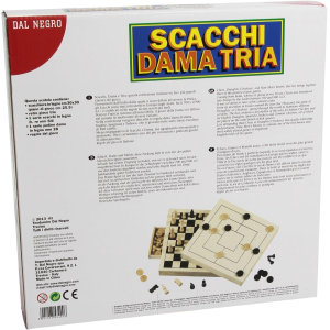DAL NEGRO 53490 GIOCO SCACCHI/DAMA/TRIA - I tre classici giochi da tavolo in legno - 8 ANNI +