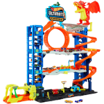 HOT WHEELS HKX48 MEGA GARAGE Playset con quattro livelli di gioco e drago divora auto, con 2 macchinine