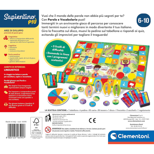 Eurotoys  8005125165957 - CLEMENTONI 16595 SAPIENTINO PAROLE E  VOCABOLARIO, GIOCO EDUCATIVO - 6 ANNI + - CLEMENTONI