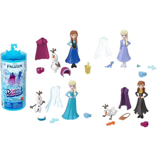 FROZEN COLOR REVEAL SNOW Bambola con 6 sorprese tra cui un personaggio, ispirata ai film Disney, Giocattolo e regalo per Bambini 3+ Anni, HMB83