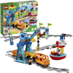 LEGO 10875 DUPLO GRANDE TRENO MERCI, Set Push & Go, Luci e Suoni, Costruzioni Creative con Binari, Nave e Gru 