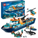 LEGO 60368 CITY Esploratore Artico, Grande Nave Giocattolo Galleggiante con Elicottero, Gommone, Sottomarino - 7 ANNI+