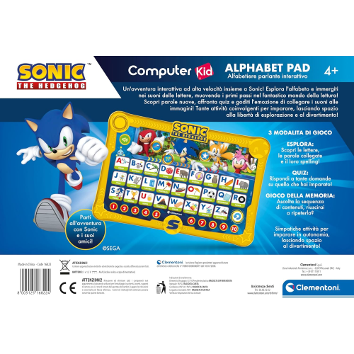 CLEMENTONI 16822 COMPUTER KID SONIC ALFABETIERE PARLANTE INTERATTIVO - 4 ANNI +