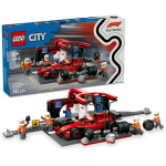 LEGO 60443 CITY FORMULA 1,  Pit Stop e Meccanici con Monoposto Ferrari F1 - Kit Officina da Costruire con Macchina Giocattolo
