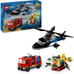 LEGO 60462 CITY 3in1 Elicottero, Autopompa e Sottomarino - Giocattolo Combinabile con Veicoli da Costruire