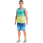 MATTEL HYV00 BARBIE FASHIONISTAS KEN,n. 236, con capelli neri, canotta blu e verde sfumata, shorts in jeans e sneaker